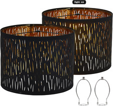 Set of 2 Drum Lamp Shade 13" Top X 13" Bottom X 9" High Spider Black Pattern C