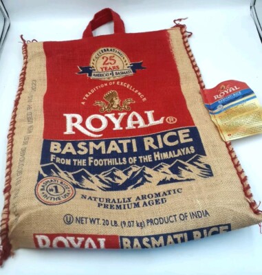 ROYAL BASMATI RICE Burlap Sack Bag Decorative Display Empty Zipper Tote