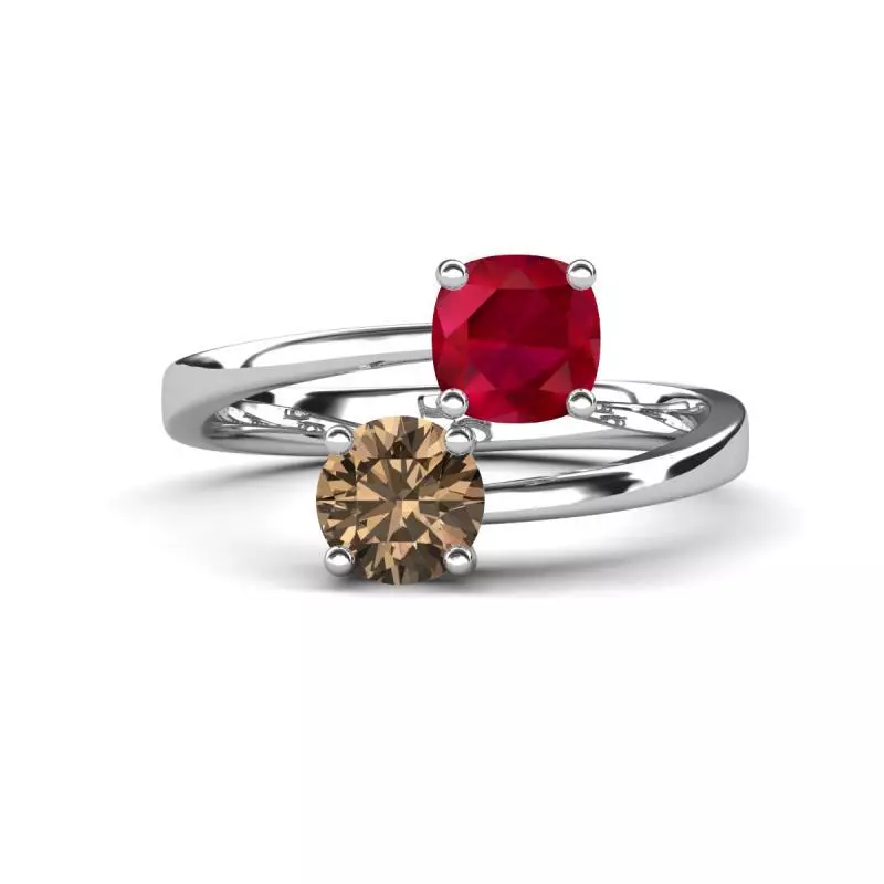 Lab Created Ruby Smoky Quartz 2 1 8 ctw Promise Ring 14K Gold JP