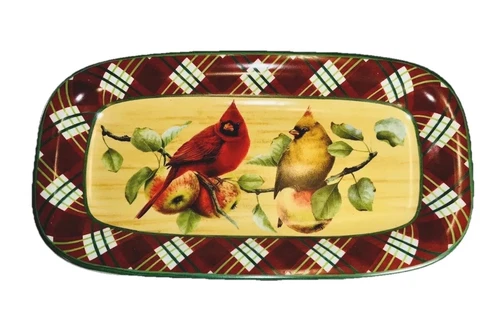 VTG Lenox Winter Greetings Everyday Cardinal Tartan 14 1/2” Serving Tray