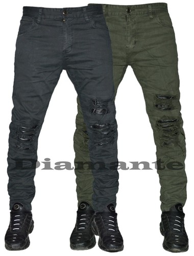 Pantalone uomo strappati Jeans foderati grigio verde slim nuovo 8663 | eBay