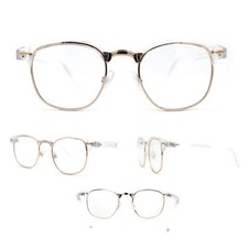 Mens Iconic Half Rim Hipster Fashion Glasses Clear Gold