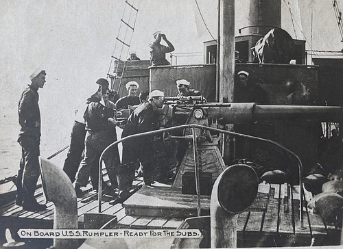 WW1 US NAVY PATROL YACHT USS RAMBLER  3"/50 GUN IN ACTION BREST FRANCE PHOTO