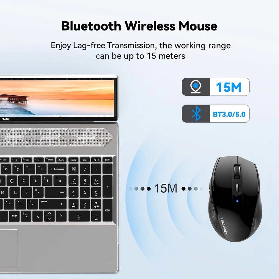 TECKNET Bluetooth Mouse, 3200DPI Wireless Mouse, Cordless Mice Ergonomic 01308 - Image 3 of 4