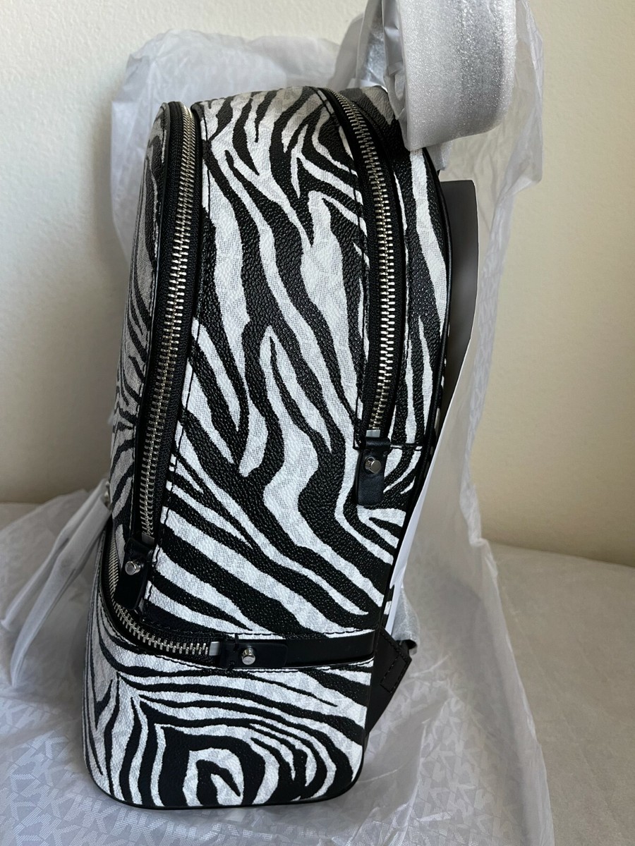 NWT Michael Kors Rhea Zip Medium Zebra Backpack $328 Black  display picture 3