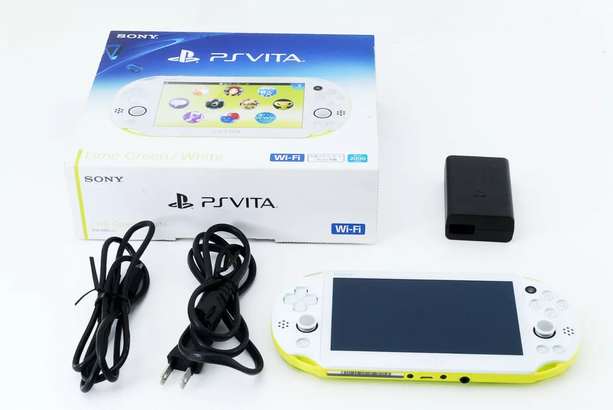 Sony PS Vita Lime Green White PCH-2000 Slim Playstation w/ Charger + Box
