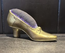 Vintage Victorian Shoe Pin Cushion Gold Brass Tone Metal Antique Made In USA