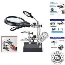 Precision 10X LED Magnifier Station with Adjustable Alligator Clips and Lighting