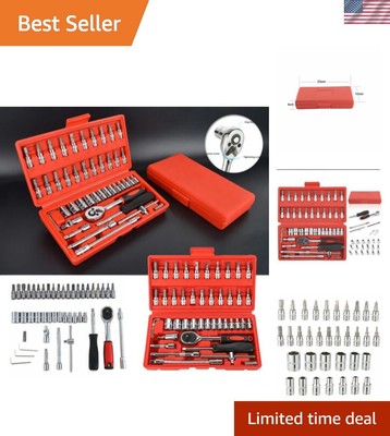 46PCS Ratchet Wrench Set Kit 1/4' Metric Drive Ratchet Phillips Torx Bits All...