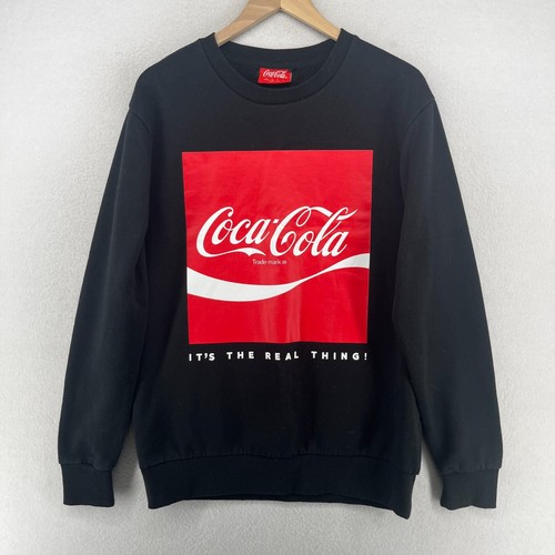 COCA COLA Sweatshirt Mens L The Real Thing Official Advertising Soda Pop Black