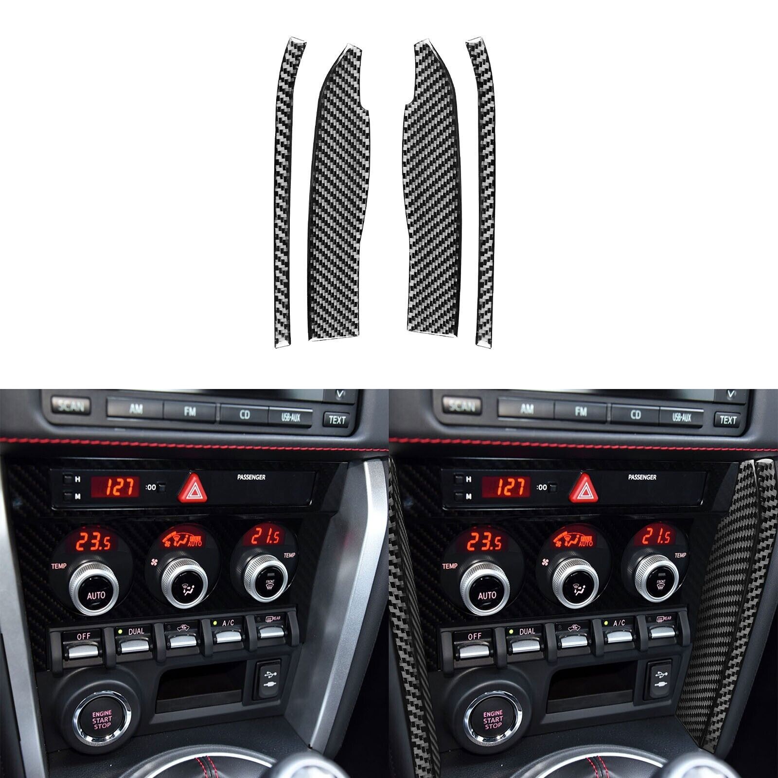 4Pcs Real Carbon Fiber Console Panel Cover for Toyota 86 BRZ 2016-2020