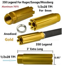 Gold 350 Legend Linear Style Muzzle Brake 1/2-28 1/2"x28 RH TPI F Ruger/Sav/Mos.