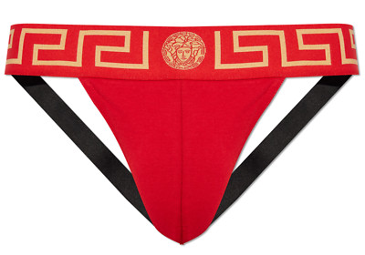 NWT Versace Greca Border Red Medusa Greek Key Logo Jockstrap Underwear 8 XXL $95