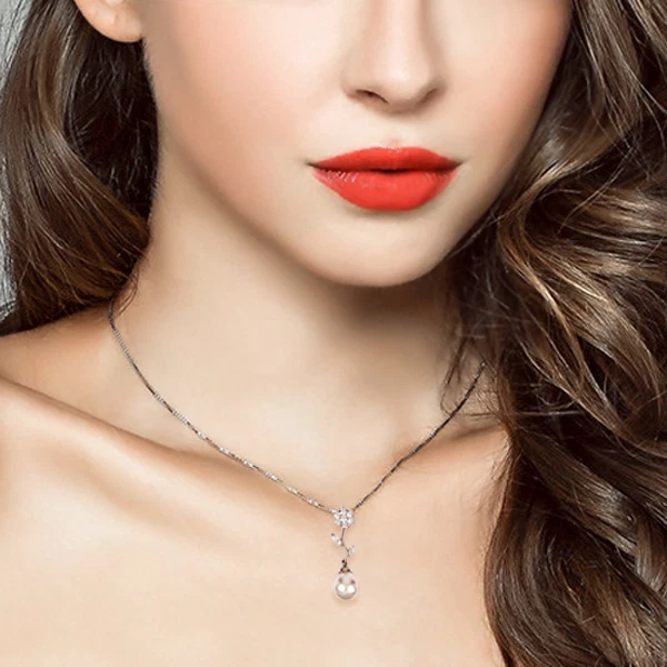 Principesca Collana Brillante Perla in Argento 925 Rodiato Oro Bianco - Immagine 4 di 4