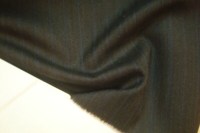 3 yds Luxury Wool Fabric Super 100s Suiting 8 oz Dk Brown Blue Stripe 108'' BTP