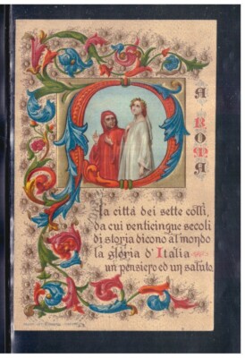Postcard Rome Glory of Italy Dante and Beatrice RELIEF KB280