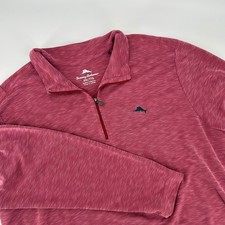 Tommy Bahama Mens XXL Quarter Zip Pullover Heathered Red Marlin Logo Sweater