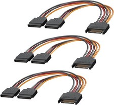 3-Pack 15 Pin SATA Power Splitter Cable, 8 Inch Sata Male to 2X Female Cable for