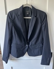 ANN TAYLOR size 4 Navy Blue Pinstriped Career Single Button Blazer Jacket