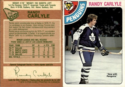 Randy Carlyle #312 1978 O-Pee-Chee card