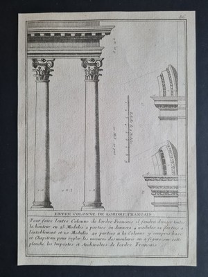 Antique c. 1775 print - Five Orders of Architecture - French Intercolumniation