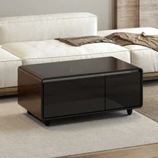 Smart Coffee Table with Built-in Fridge and Freezer Drawers, Bluetooth Speaker