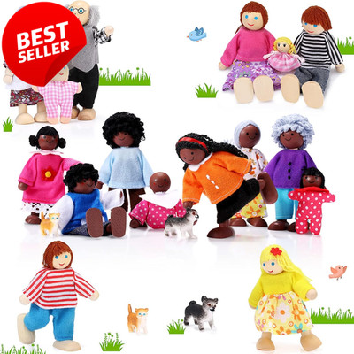 20-Piece Wooden Dollhouse Family Set 16 People 4 Pets Pretend Play Toys - US