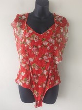 Bcbg Maxazria Women's Orange Lace V-Neck Sleeveless Bodysuit Large New Cottage
