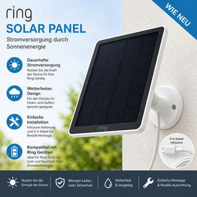 Solarpanel wetterfest Kamera, USB Versorg. Halterung,Ring Solar Panel WIE NEU
