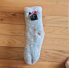 Cuddl Duds Sherpa Lined Lounge Socks Light Blue With Gray and White Design NWT
