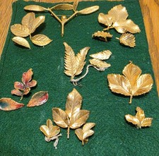 Vtg Vienna Wood Leaves 24K Gold Plated Leaf Brooch Earring Estate Lot 7 Sets