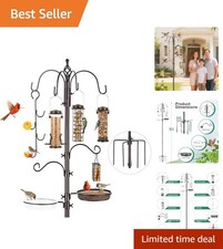 Multi-Feeder Bird Feeding Station with Adjustable Hooks Water Bowl