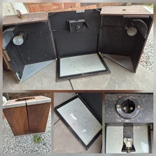 Antique box ,2 bulbs, Negative slide holder? bracket for projector ? plug socket