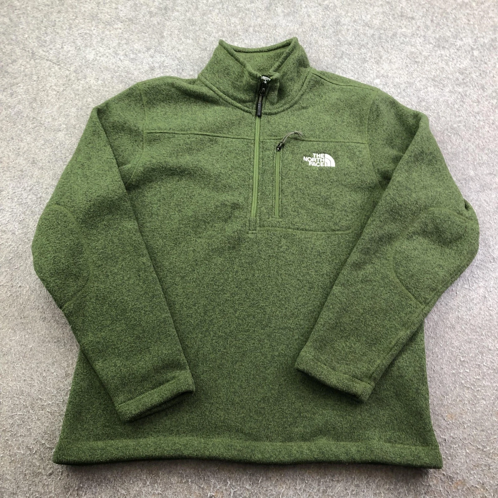 The North Face Pullover Mens Medium Green 1/4 Zip Long Sleeve Fleece Hiking Top