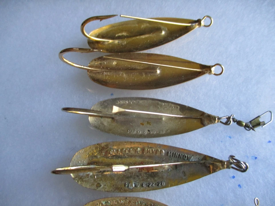 Lote de 9 señuelos de pesca vintage Johnson's, color dorado, plata Minnows, sin malezas Foto 2 de 4