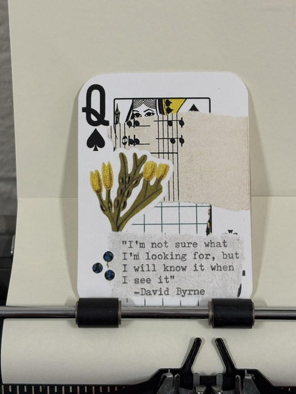 ACEO Yellow Floral Print David Byrne Quote Micro Collage Mazerzine ATC
