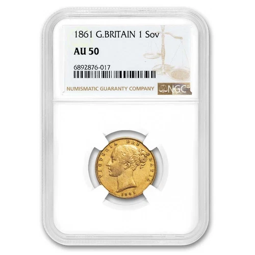 1861 Great Britain Gold Sovereign Victoria Shield AU-50 NGC