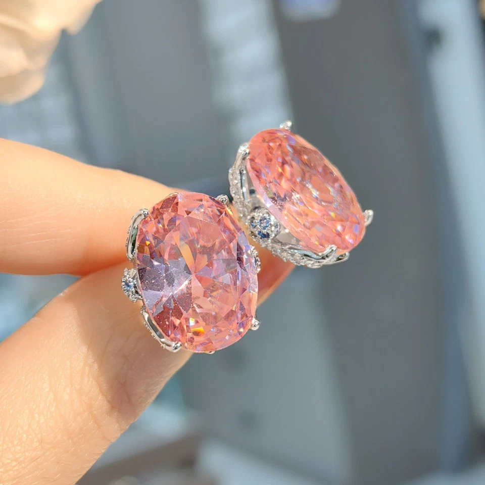 Joyería de fiesta ovalada con gemas de topacio rosa y 3 piezas para mujeres niñas Foto 4 de 4