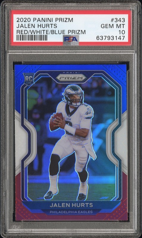 2020 Panini Prizm Jalen Hurts #343 Red White and Blue RC Eagles PSA 10