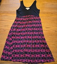 Michael Kors Petite Black & Hot Pink Patterned Sleeveless Jersey Dress Size SP