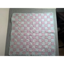 Vintage Handmade Patchwork Baby Quilt Pink Blue Floral Lace Trim 40x40 Square