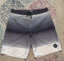 No Boundaries Men Swimwear 30 Gray Striped Ombre Board Shorts Surf Drawstring