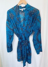 Vintage Victoria Secret Blue Kimono Style Bird Short Robe One Size Valentines