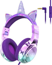 Qearfun Kids Unicorn Headphones Wired with Mic, 85/94Db Safe Volume Limit, Spark