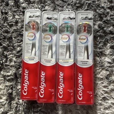 Colgate Total Foaming Clean Medium Bristle Toothbrushes, White, 4 Pack