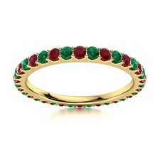 Full Eternity Round Emerald Ruby 925 Sterling Silver Gold Plated Women Ring