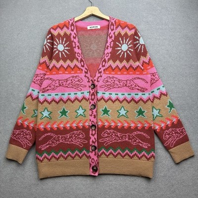 BODEN Strickjacke Medium UK 12 14 Strick Tiger Boyfriend Leopard Sterne Passe Sonne