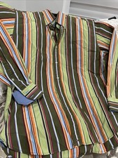 Tommy Hilfiger 80  s 2ply Fabric Button Down Stripe Men Shirt Size M Y2K