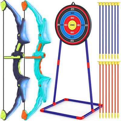 2 Pack Bow and Arrow Set for Kids, Light up Archery Set with 14 Suction Cup Arro