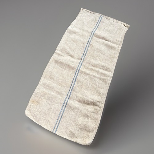 Antique European French Hungarian Hemp Grain Sack Herringbone Weave Blue Stripe